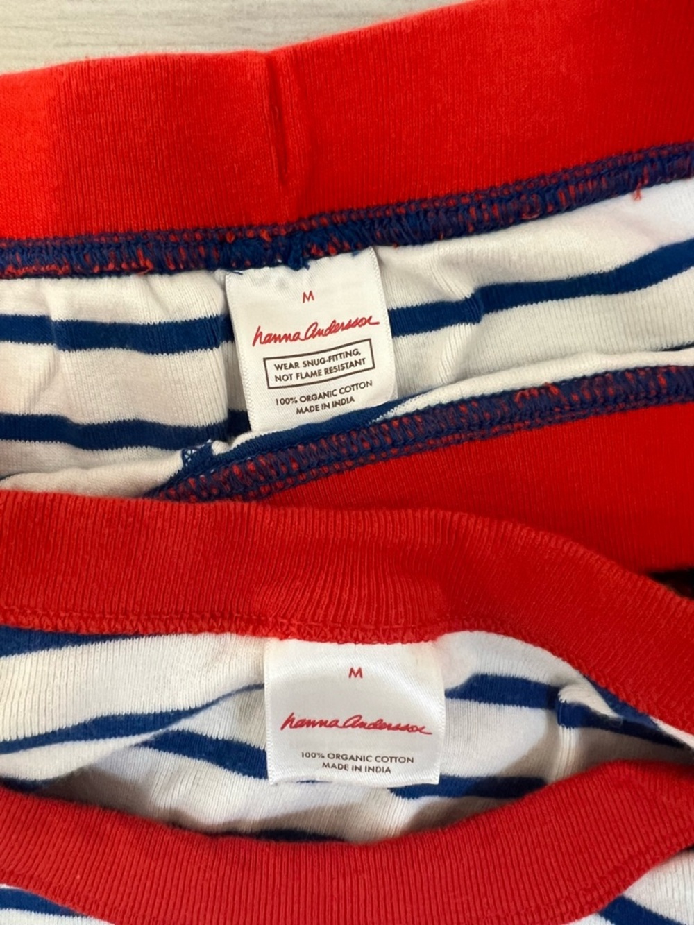 Hanna Andersson Women's Navy Striped Pajama Set Red Trim Sz M Loungwear Cozy - Picture 6 of 6
